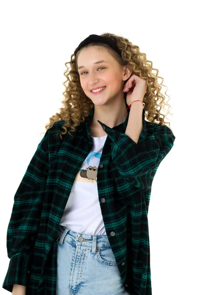 Confident stylish teen girl proudly look at camera — Stock Photo, Image