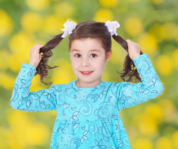 Playful girl george you for braids. — Stock Photo, Image