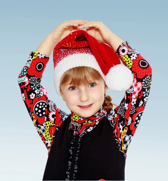 Маленька дівчинка шапка Санта Клаус  . — стокове фото