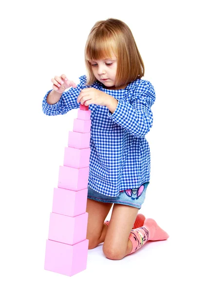 Klein meisje naar school — Stockfoto