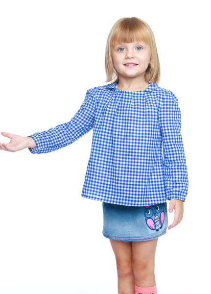 Little girl in a blue suit. — Stock Photo, Image