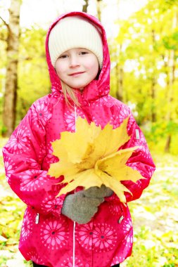 akçaağaç yaprakları bir buket ile kız