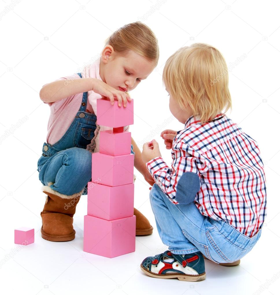 Children playing with blocks.