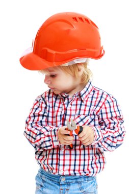 inşaat kask içinde küçük çocuk