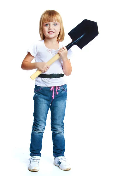 Little girl in blue jeans. — Stock Photo, Image