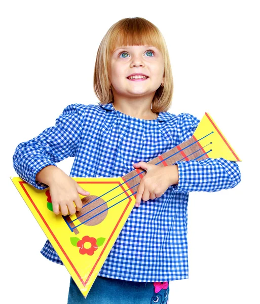 Charmantes Mädchen in einem blauen Kleid. — Stockfoto