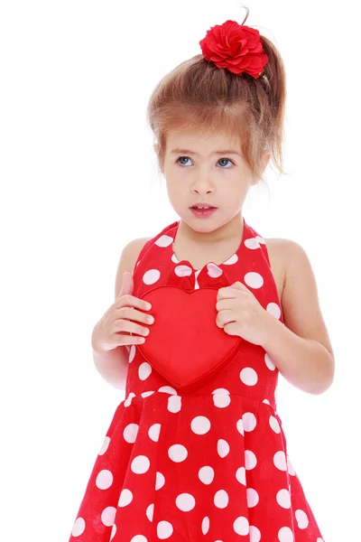 Little girl in red dress — Stock Photo, Image