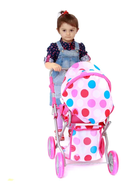 Mała dziewczynka rolki wózka. — Zdjęcie stockowe