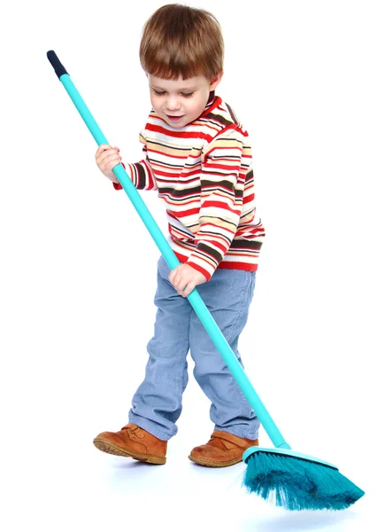 Little boy my mothers helper, sweeping brush the floor. — Stock Photo, Image