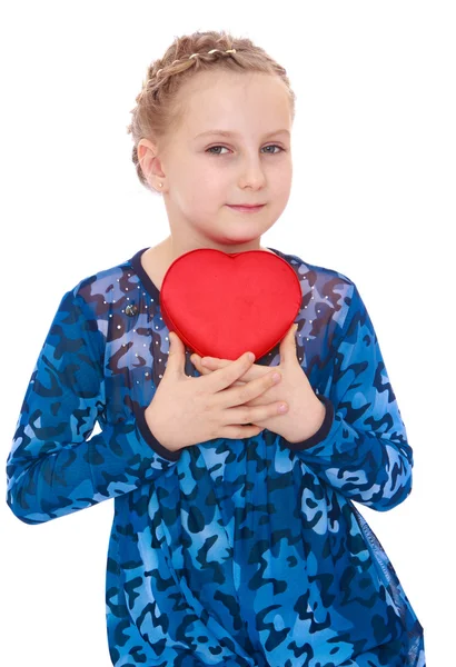 Romantic little girl cuddle heart. — Stock Photo, Image