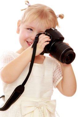 Neşeli kız fotoğraf kamera.