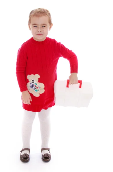 Funny little girl with a box for medicines. — Stock Photo, Image