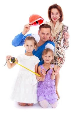 aile anne baba ve iki kızı oynak stil phot