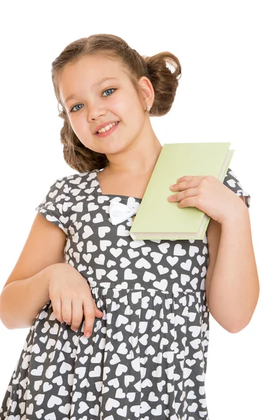 Hermosa chica caucásica sosteniendo un libro en su mano, primer plano — Foto de Stock