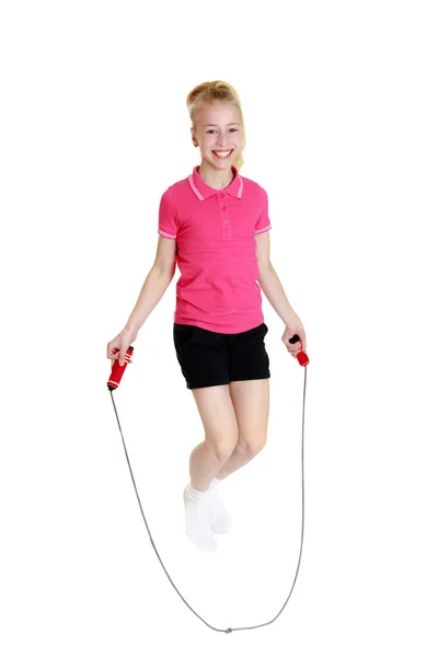 Fun girl jumping rope — Stock Photo, Image