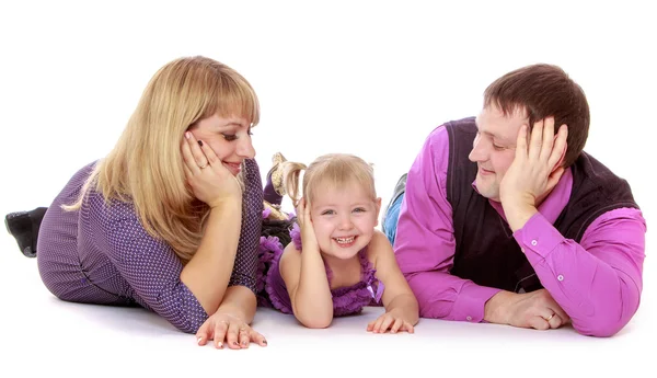 Happy parents admire its charming little daughter — Stock Photo, Image