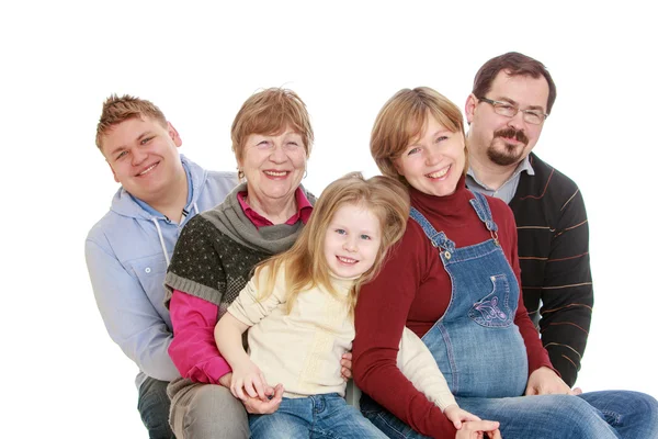 Feliz familia mamá papá abuela hermano y hermana . — Foto de Stock