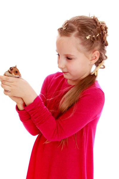 Flicka med en hamster — Stockfoto