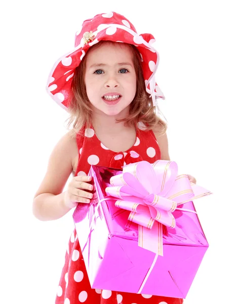 Closeup of little girl in a red polka — Stock Photo, Image