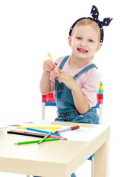 Very little girl in a striped bee costume sitting on the floor b — Stock Photo, Image