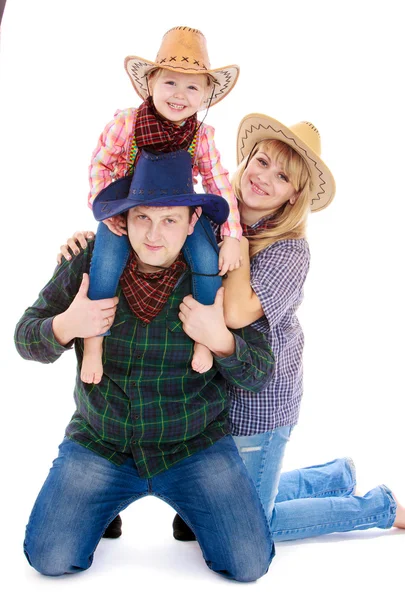 Humorous photo dad mom and little girl in costume of the America — Stock Photo, Image