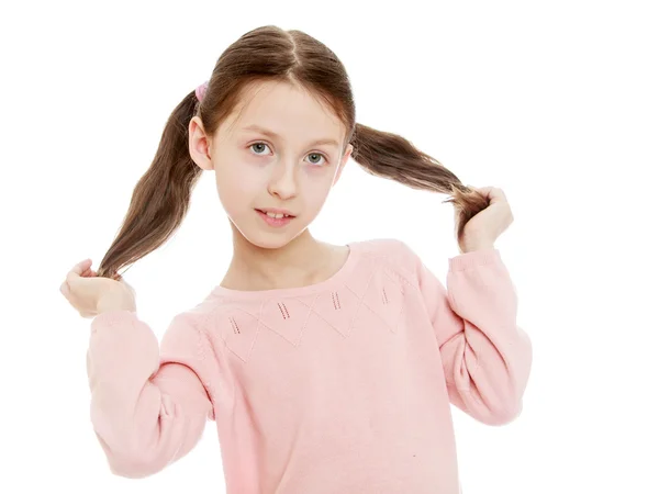 Girl with beautiful tails , close-up — Stock Photo, Image