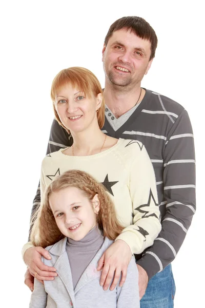 Portrait of happy young family dad mom and daughter, close-up — Stock Photo, Image