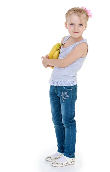 Funny girl in jeans and a t-shirt — Stock Photo, Image