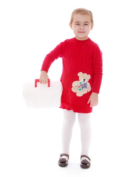 Little girl with white medical suitcase — Stock Photo, Image