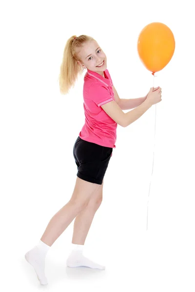 Charming teen girl with a long white tail — Stock Photo, Image