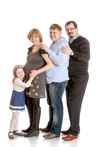 Happy family pregnant mom , dad, older brother, and charming lit — Stock Photo, Image