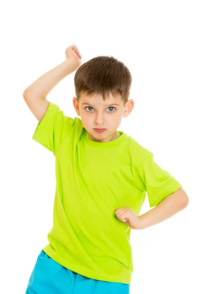 Funny little boy throws punches — Stok fotoğraf