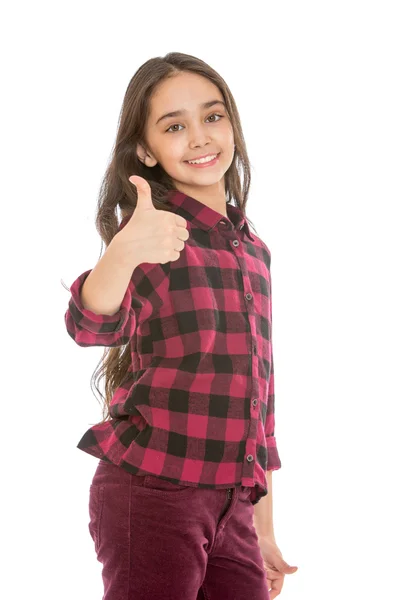 Hermosa morena adolescente chica mostrando gesto de alabanza —  Fotos de Stock