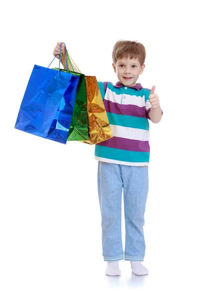 Cheerful little boy to do some shopping — Stock Photo, Image