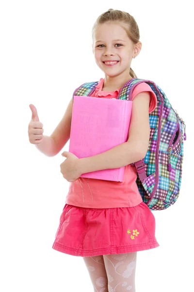 Girl schoolgirl book in hand — Stock Photo, Image