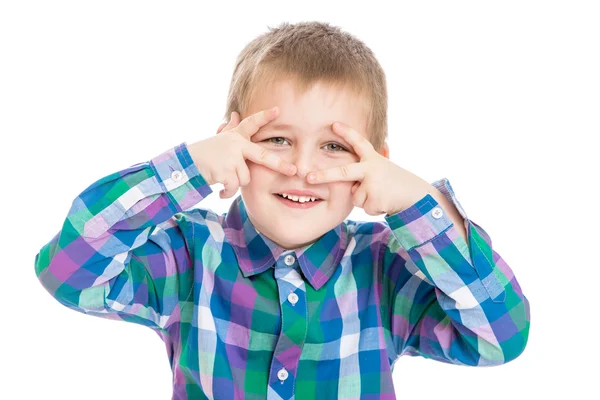 Little blond boy with short hair — Stock Photo, Image