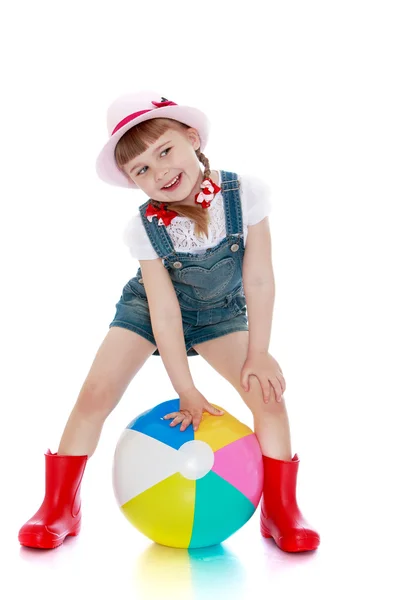 Cheerful little girl in denim short — Stock Photo, Image