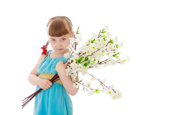 Beautiful little blonde girl with short bangs — Stok fotoğraf