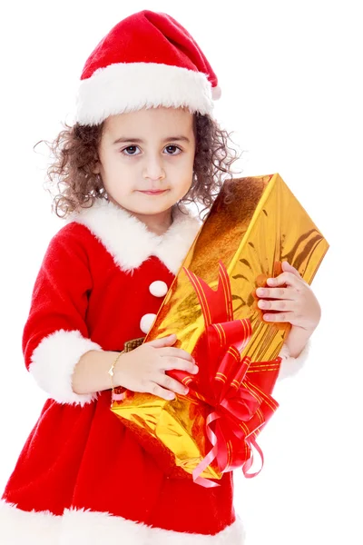 Adorable little girl in costume of Santa Claus — Zdjęcie stockowe