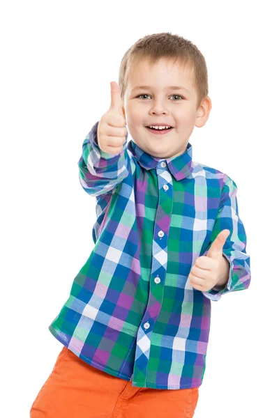 Funny little boy makes a gesture all is well — Stockfoto