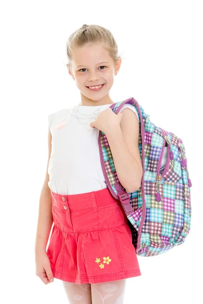 Blonde girl in a short pink — Stock Photo, Image