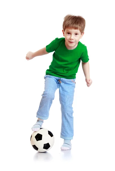 Boy a soccer ball — Stockfoto