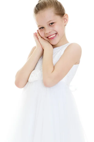 Schoolgirl in white dress — Stock Photo, Image