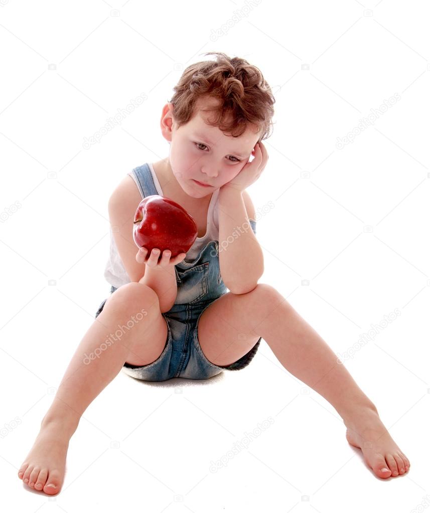 Sad boy with Apple in hand