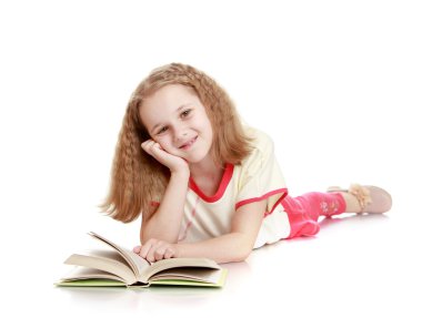 The girl lies on the floor and reading a book clipart