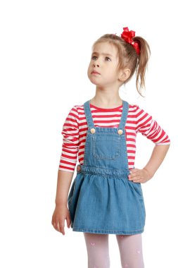 little girl in denim sundress