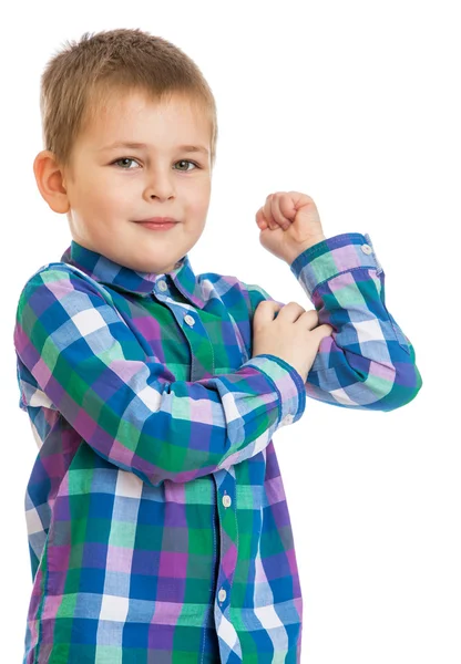 Little boy showing biceps — Stockfoto