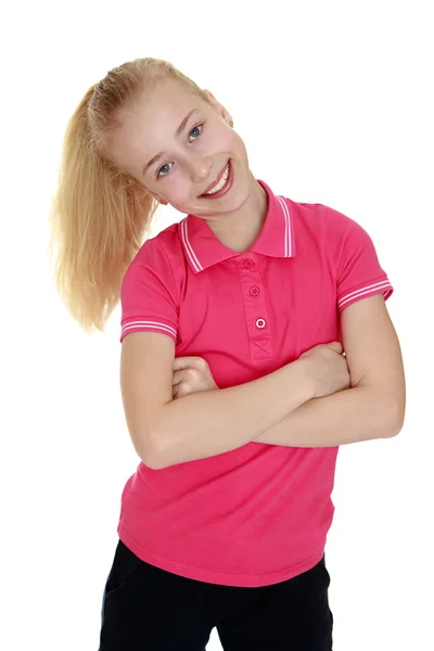 Beautiful girl with a long braid — Stok fotoğraf