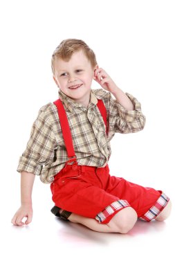 boy in red pants