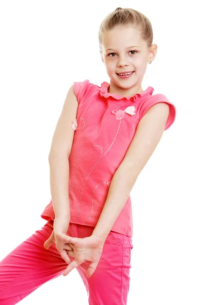 Girl in a red tracksuit — Stock Photo, Image